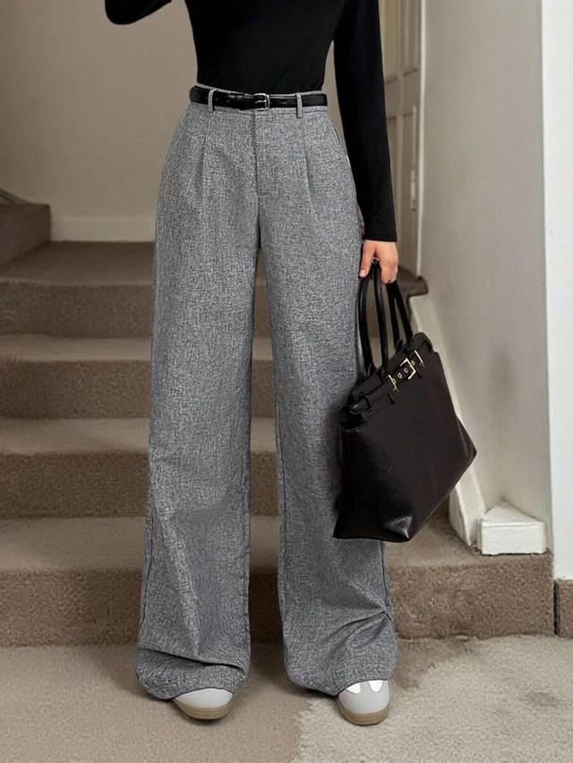 grey high waisted pleated wide leg trousers
