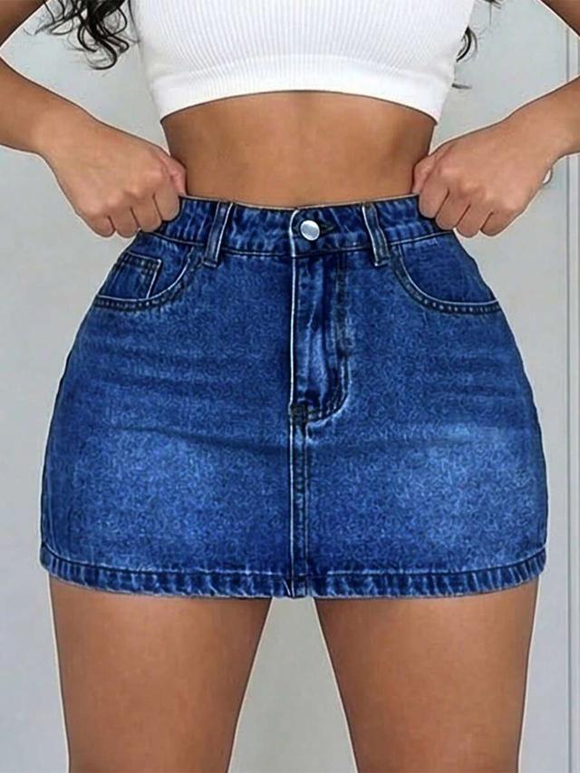 women's washed denim mini skirt
