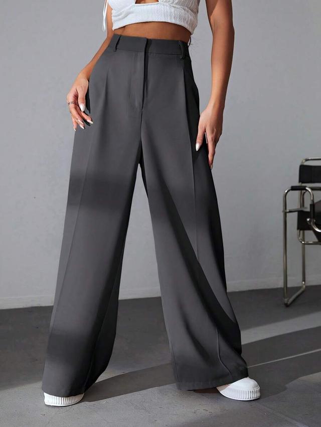 solid grey pleated wide leg trousers