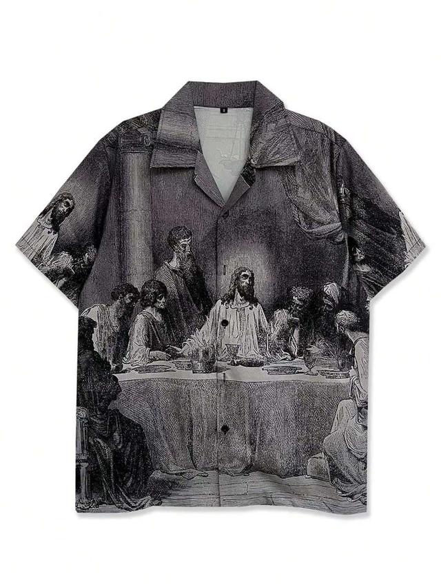 men's 4-way stretch printed shirt with religious dinner pattern
