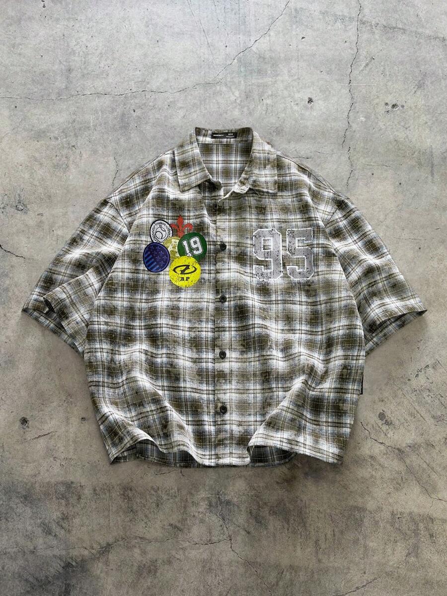 axepeak men's plaid loose woven short sleeve shirt