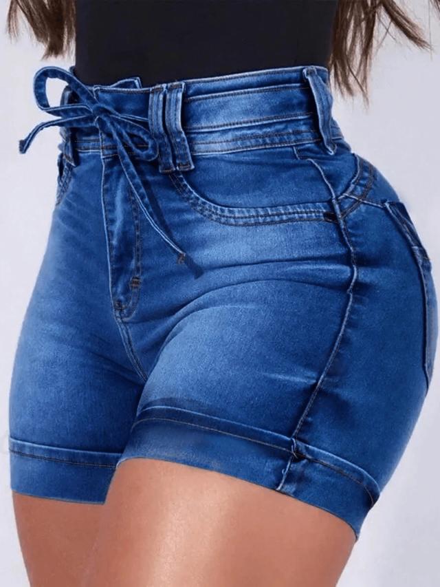 high waist stretch denim booty lift shorts