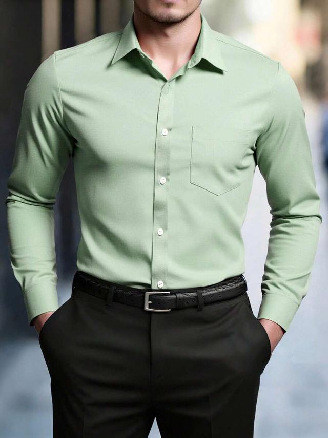 sage green solid long sleeve formal cotton shirt