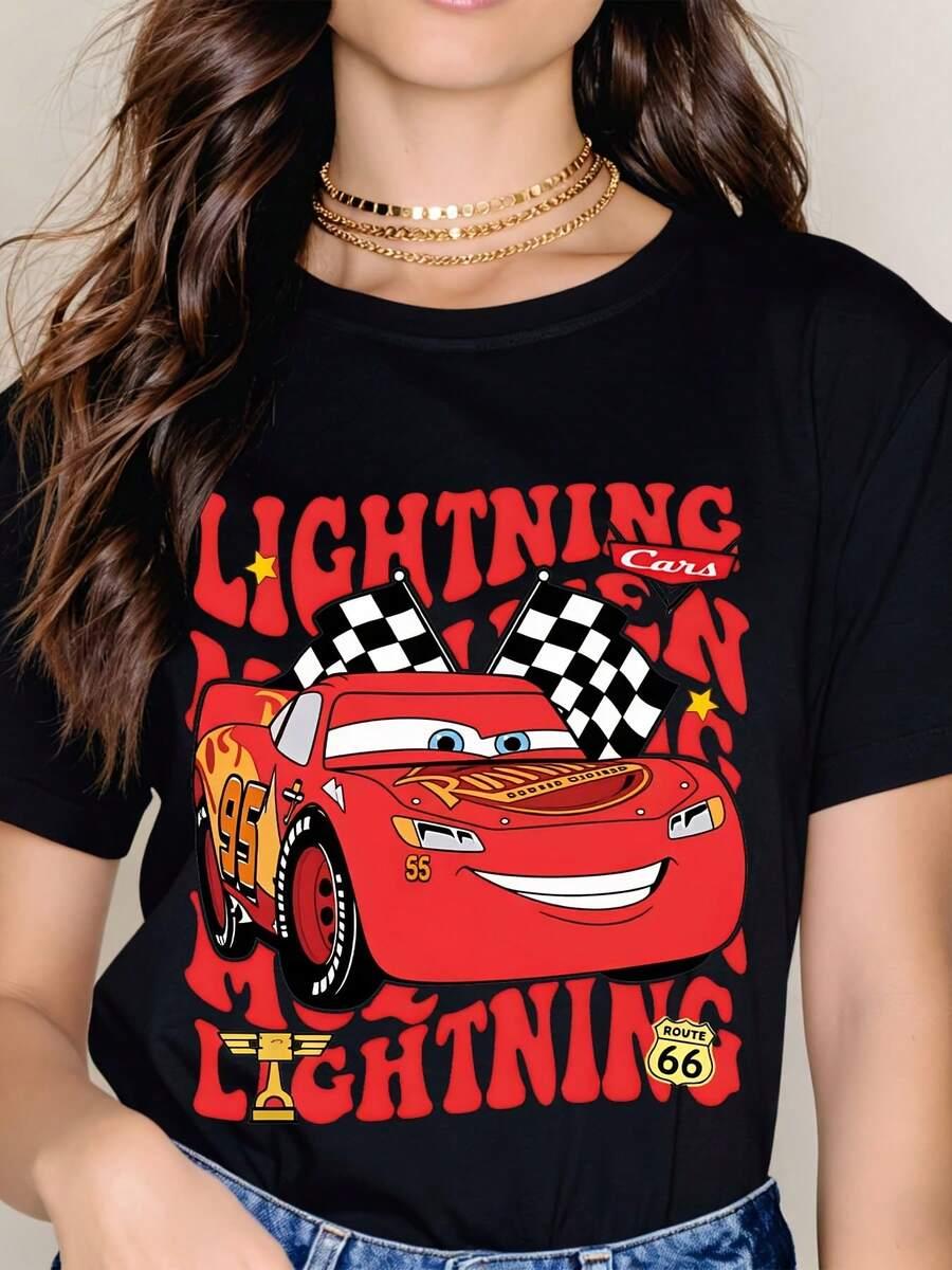 lightning mcqueen graphic print black cotton t-shirt