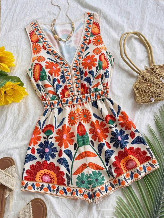 floral print sleeveless v-neck romper