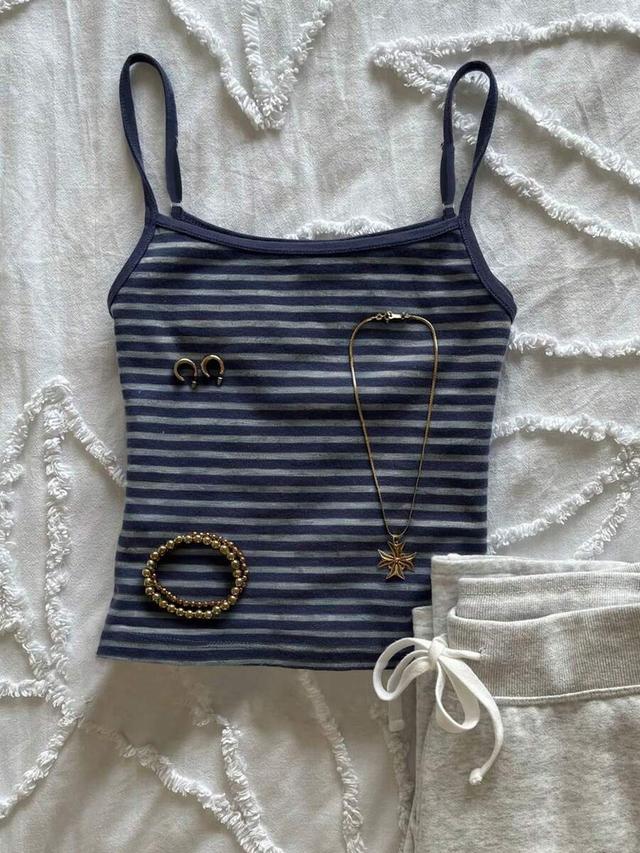 islasuriya women's casual versatile navy blue striped camisole