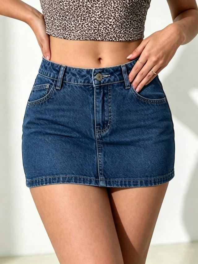 classic dark wash denim mini skirt
