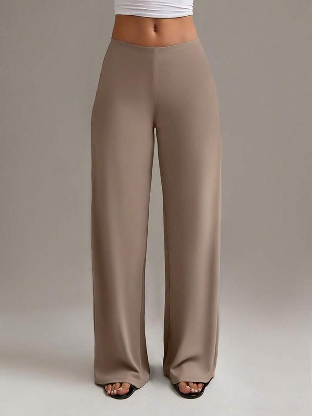 taupe high waist straight leg casual trousers