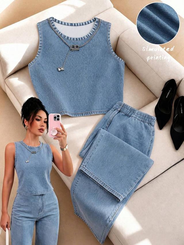 casual blue denim tank top