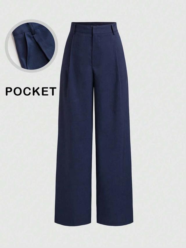 vela rue minimalist navy blue flared suit pants