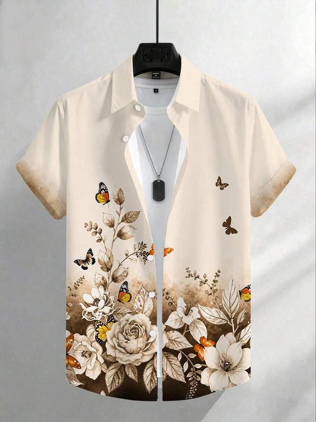 neorefined floral butterfly print short sleeve casual shirt