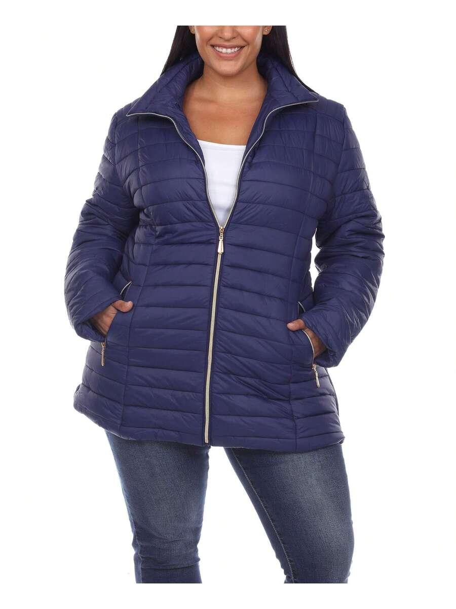 plus size navy blue quilted puffer coat