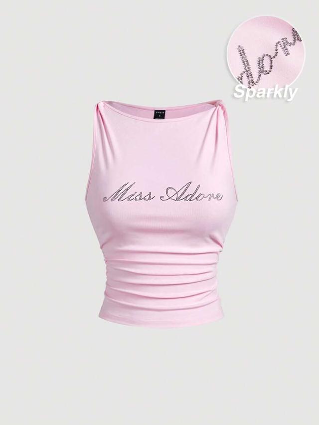 pink crystal embellished twisted tank top
