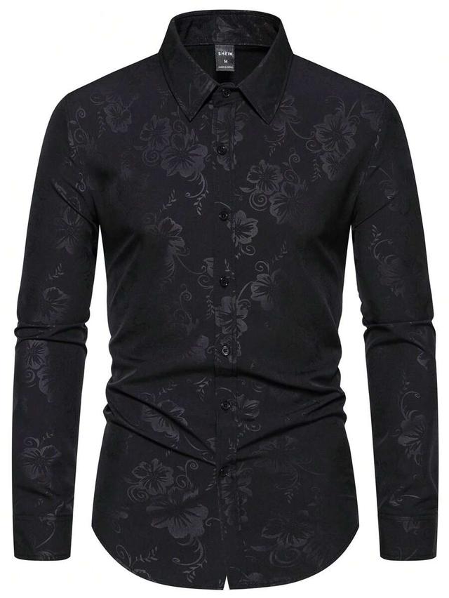 black floral jacquard slim fit button up shirt