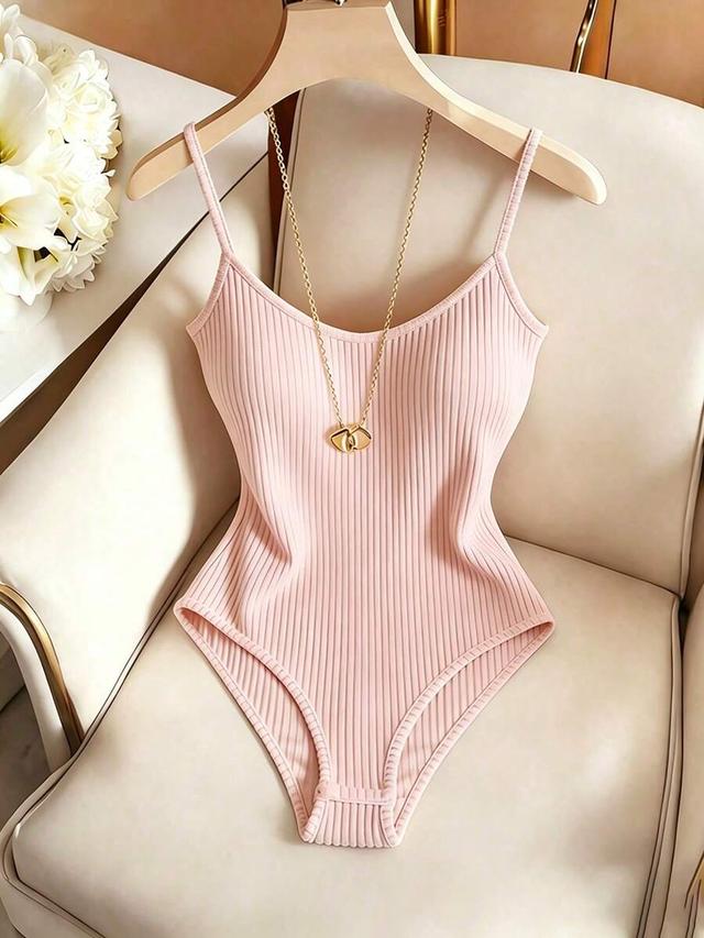 pink ribbed casual layering bodysuit