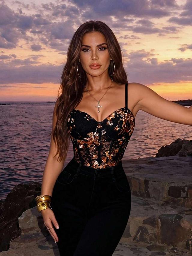 allurite women's sexy lace embroidery bodysuit