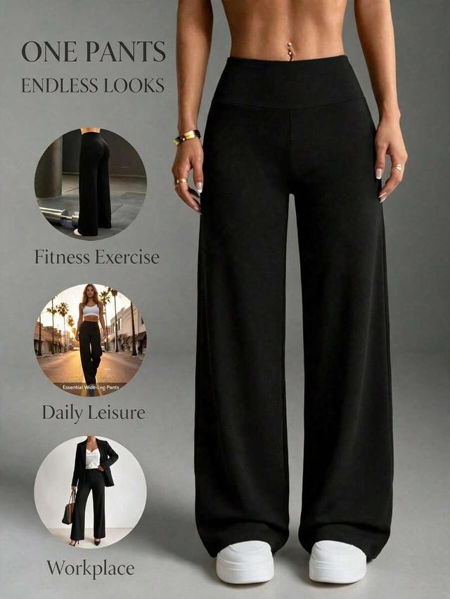 women's black wide leg stretch yoga pants