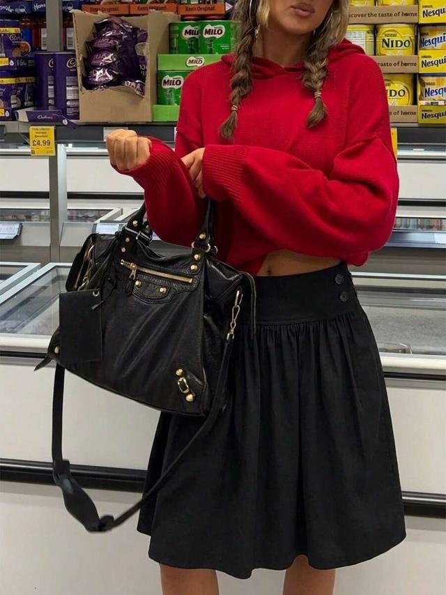 high-waisted loose a-line midi skirt