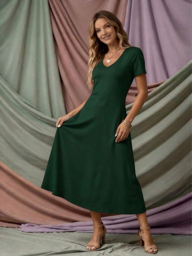 summer v-neck short sleeve a-line maxi dress