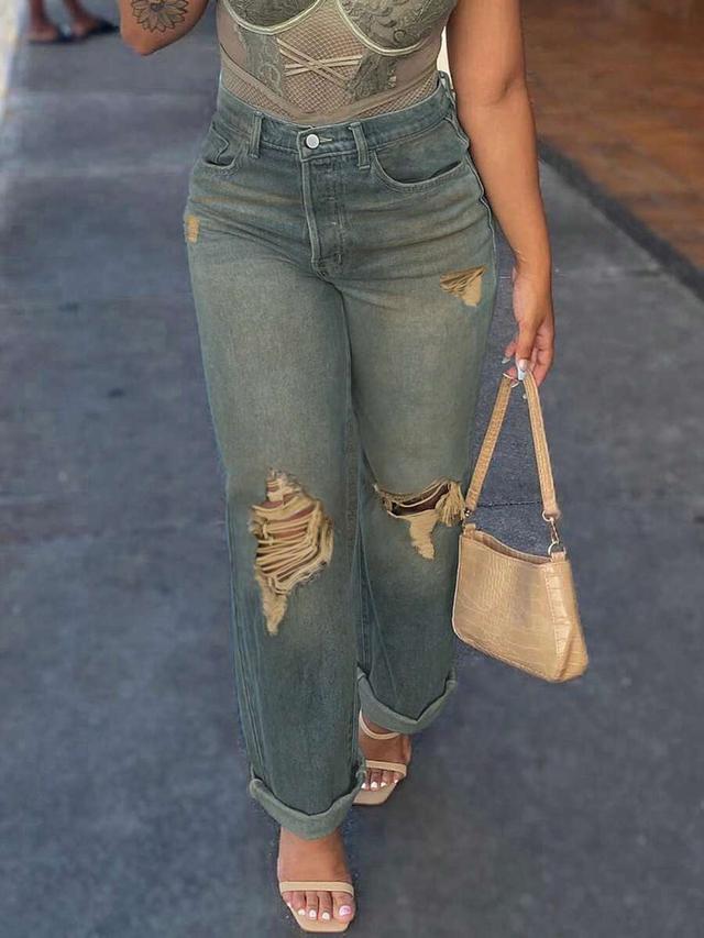 distressed high-rise relaxed fit denim jeans