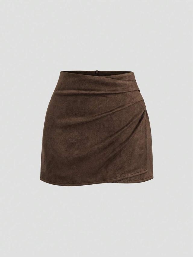 vintage italian style brown pleated bodycon skirt