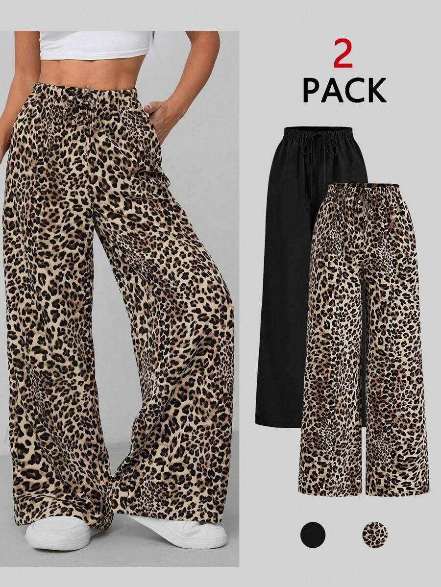 leopard print high-waisted leopard print wide-leg trousers