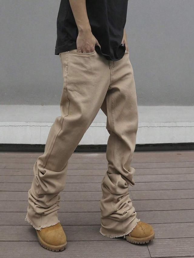 manfinity roghcode khaki baggy washed denim jeans