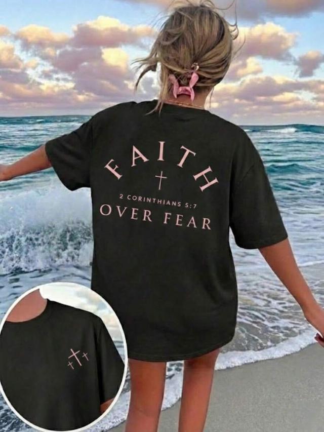 faith overcomes fear christian inspirational graphic black t-shirt