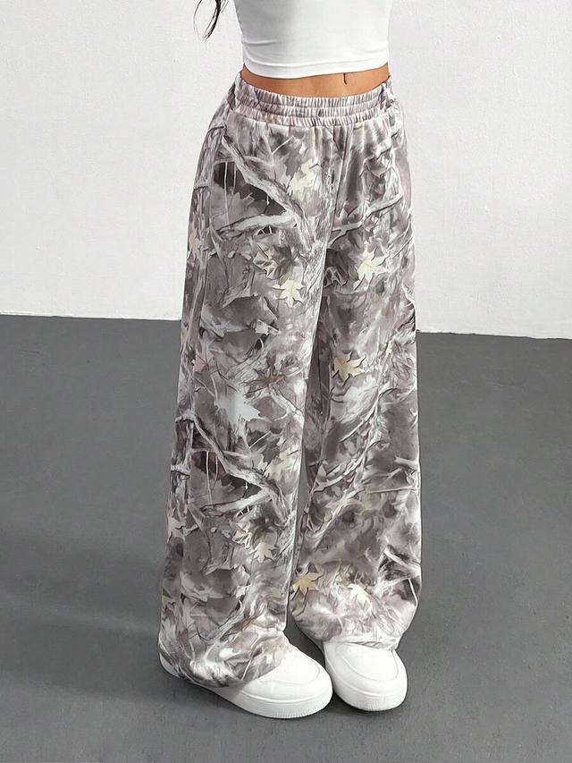 petite grey branch print loose sweatpants
