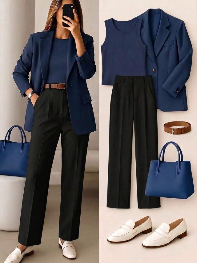 black women's high-waist black slim fit trousers
