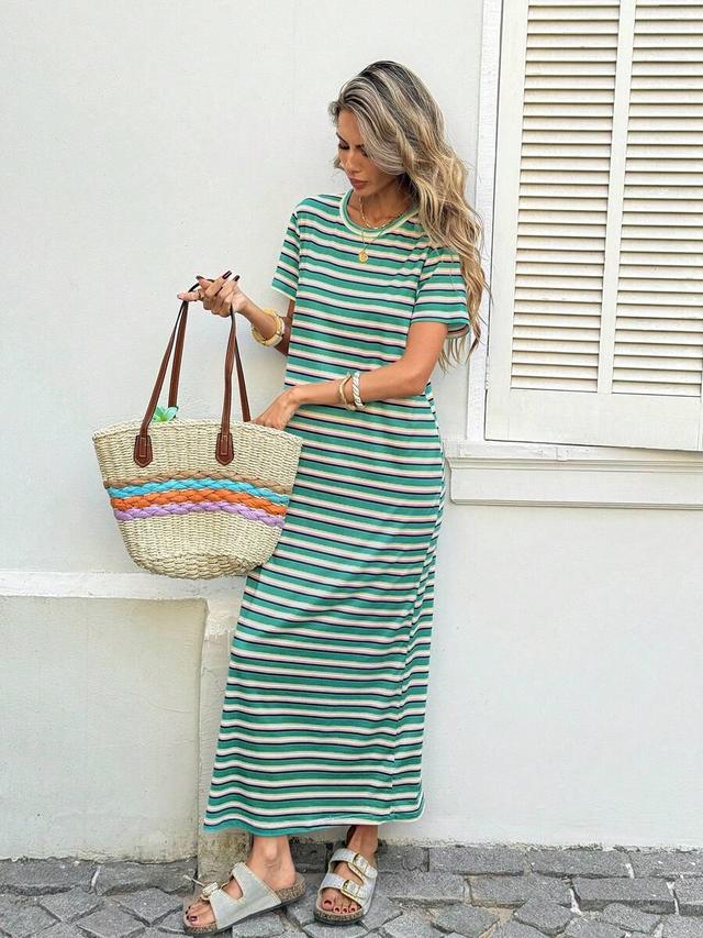 striped cotton jersey maxi t-shirt dress
