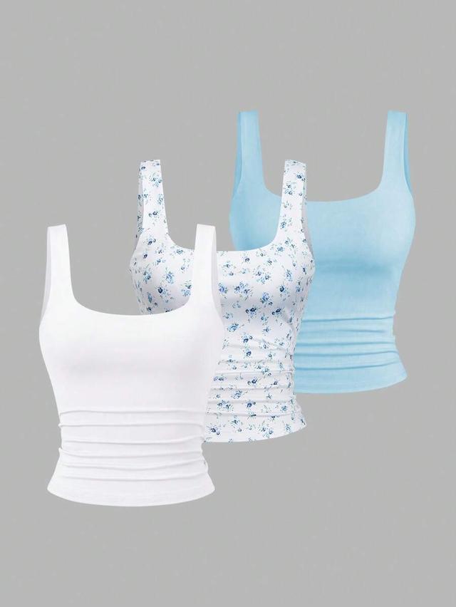 white casual square neck ruched cami top