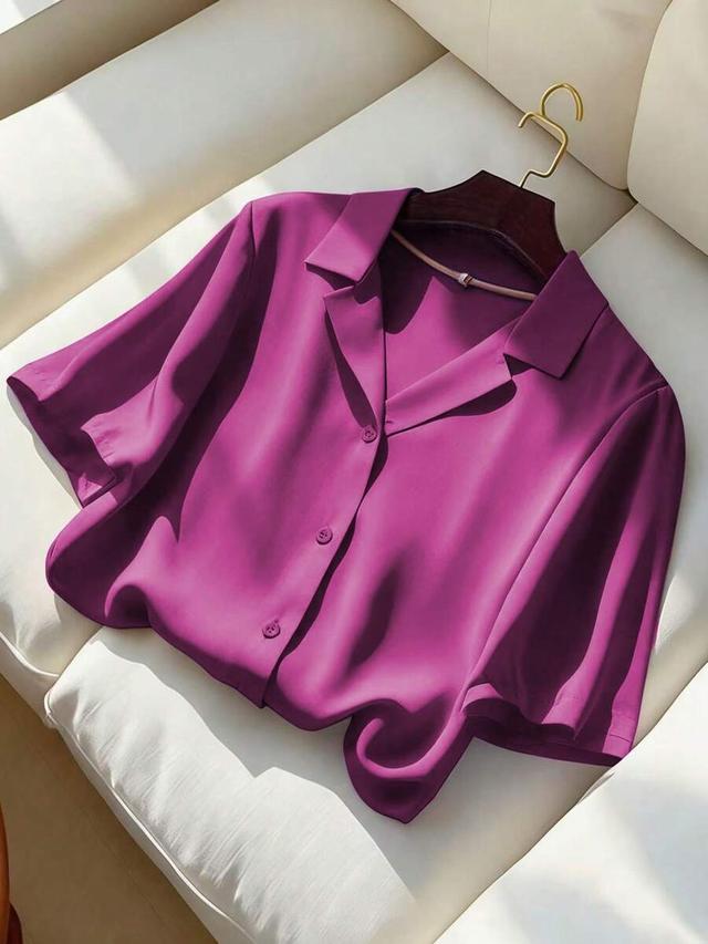 solid purple pink collared short sleeve shirt