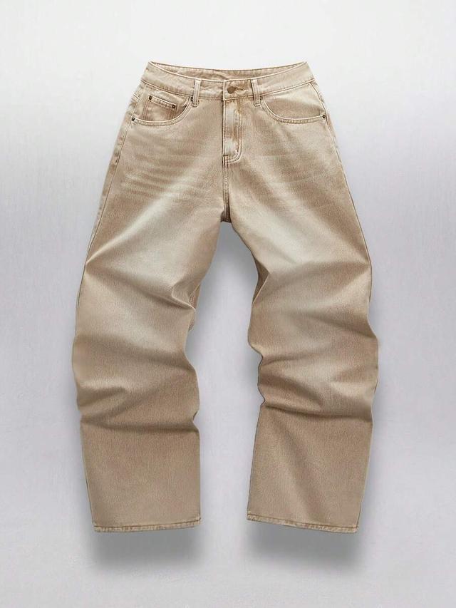 beige loose fit woven casual long pants