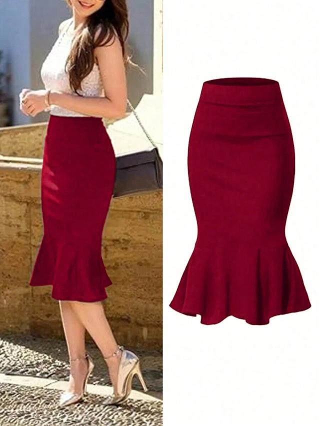 elegant high waist mermaid skirt with ruffle hem