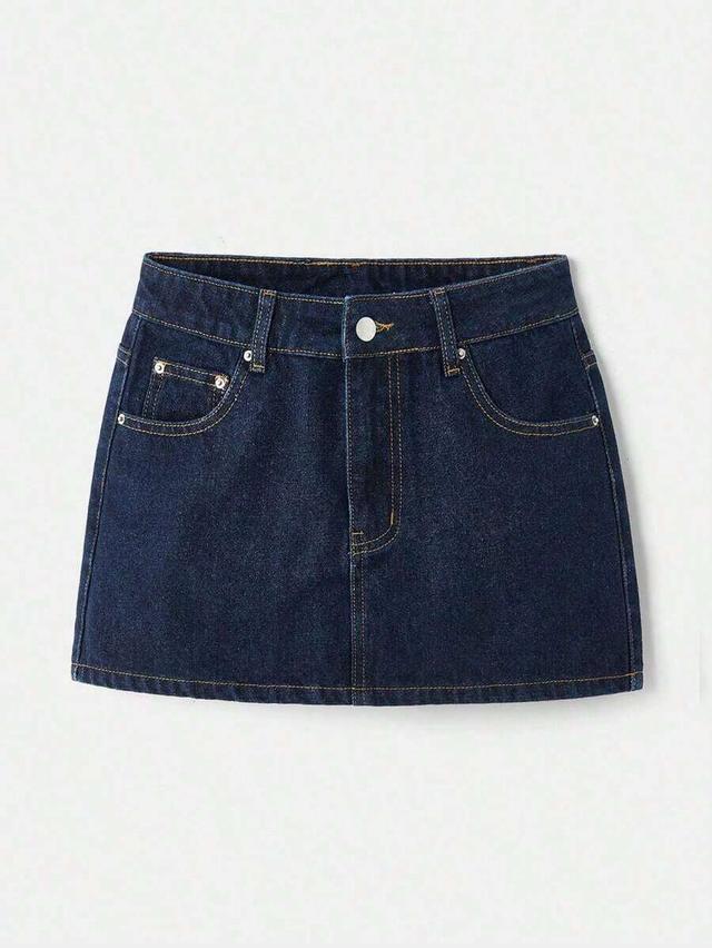 dark wash denim mini skirt
