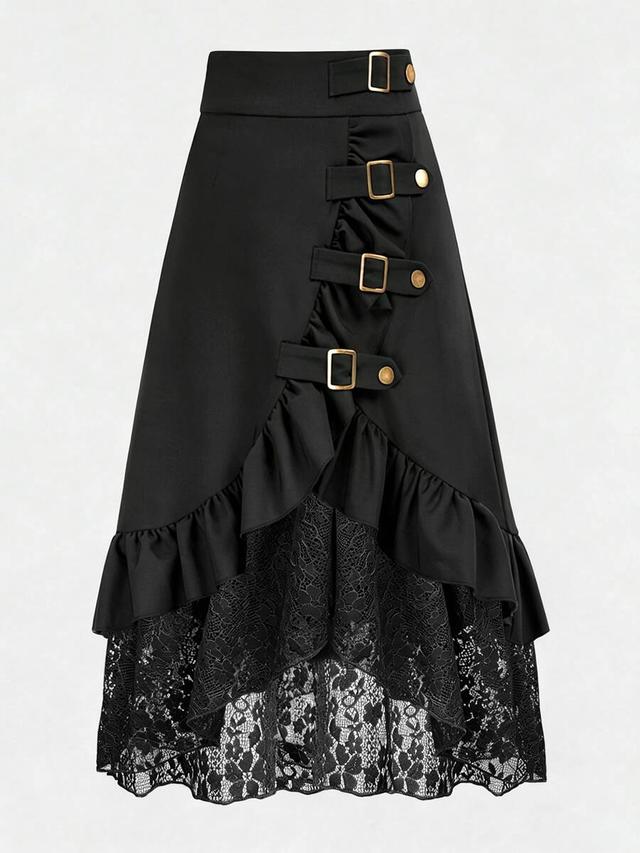 gothic style lace patchwork ruffle hem pirate skirt
