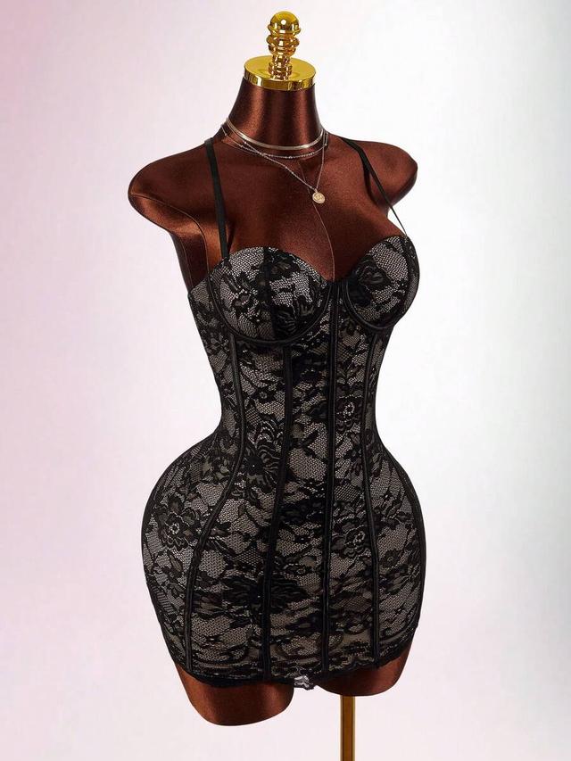 floral lace bodycon mini slip dress