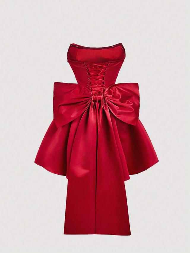 red satin mini corset dress with bow detail