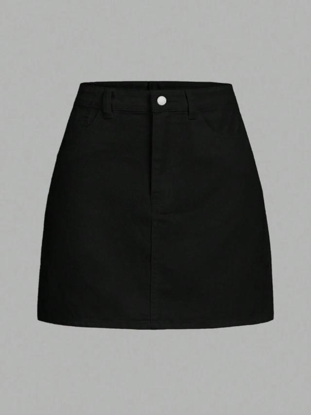 classic black denim mini skirt