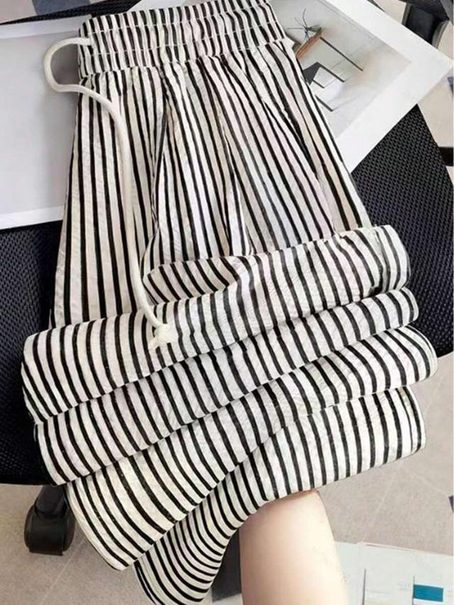 striped drawstring waist pants with pockets