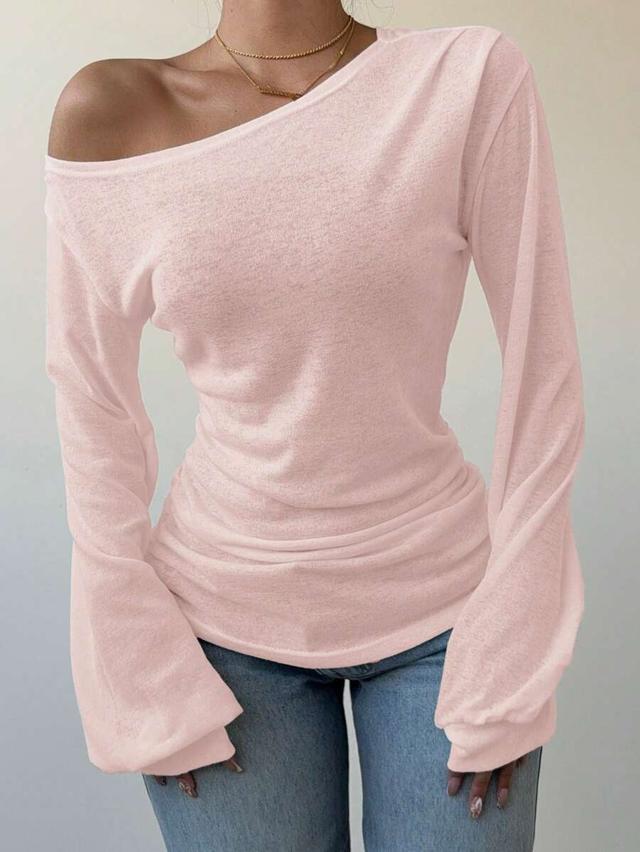 baby pink off the shoulder long sleeve top