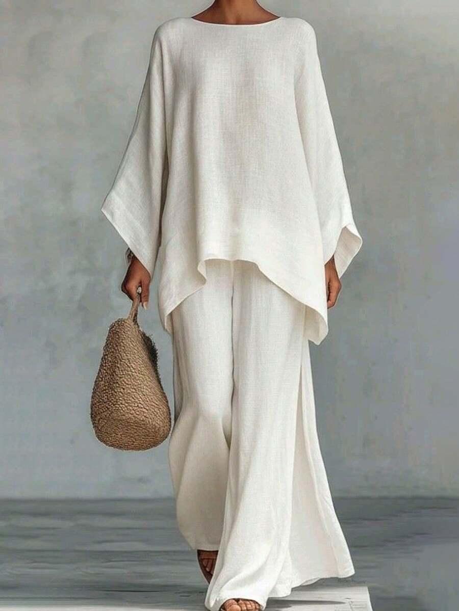 white loose fit linen blend boxy shirt top
