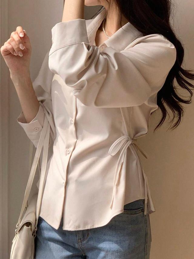 dazy women's solid color casual cinched waist shirt