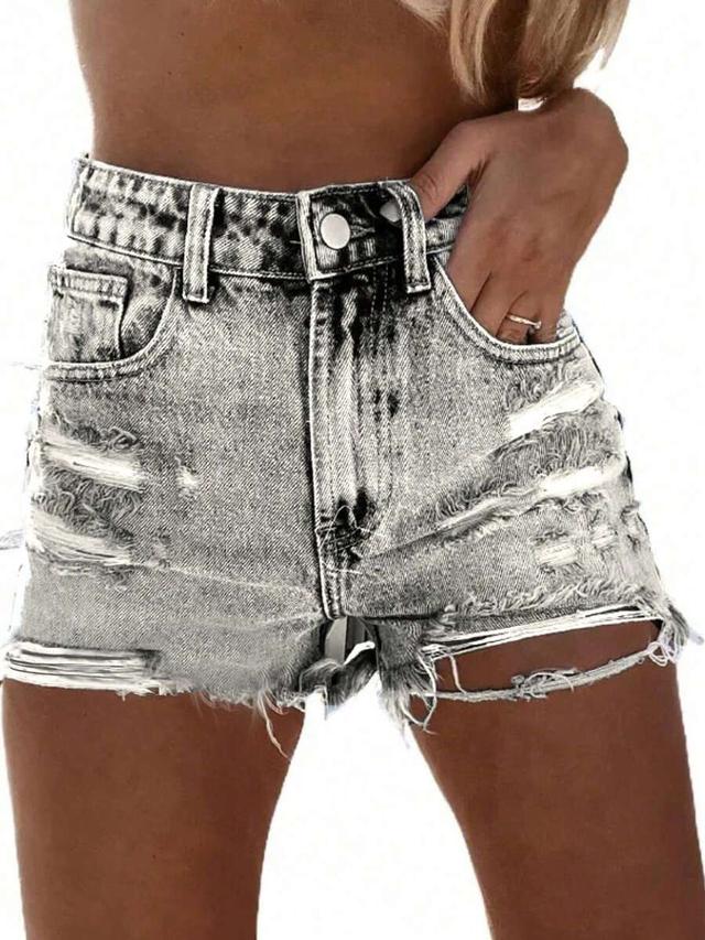distressed acid wash high waisted denim shorts