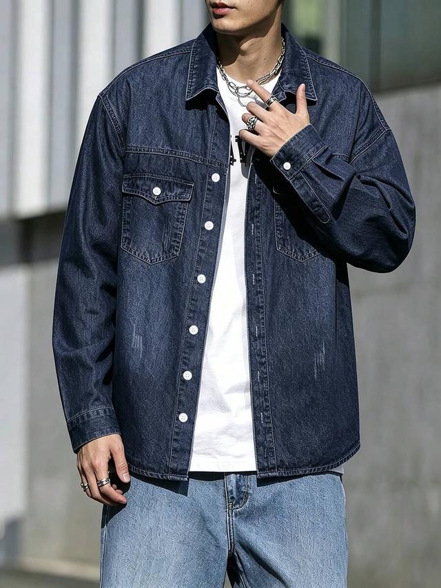 oversized blue denim button up shirt