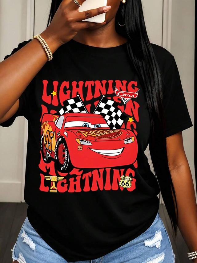 black lightning mcqueen graphic print cotton t-shirt