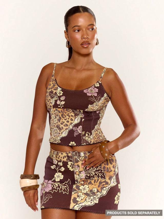 musera black floral leopard printed loop trim corset top