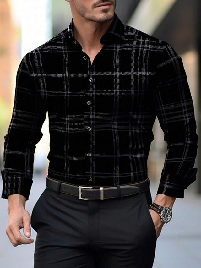 men's black and grey plaid casual dress shirt
