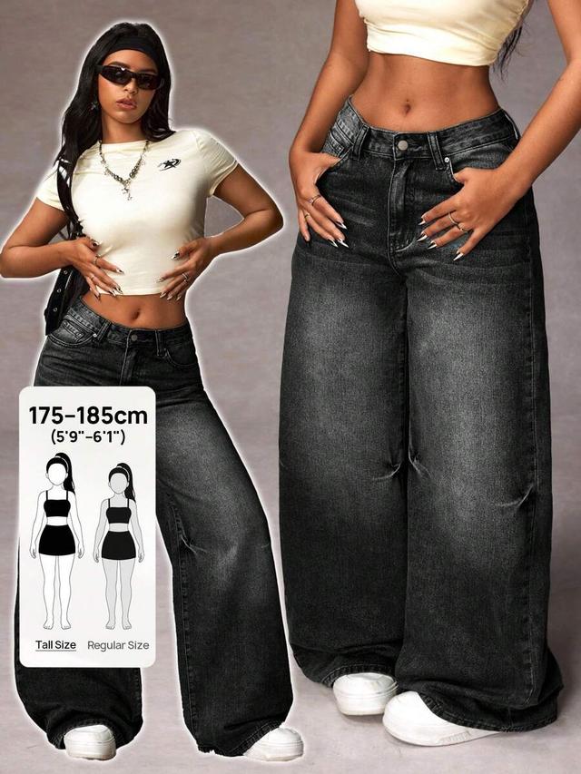 washed black low waist wide leg denim jeans